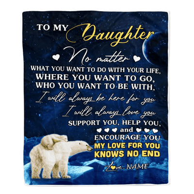 Personalized To My Daughter Blanket From Mom Mother Dad Polar Bear I Will Always Love You Daughter Birthday Christmas Graduation Customized Fleece Blanket