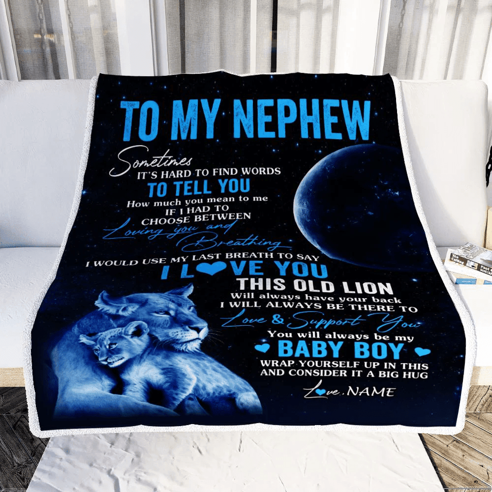 Personalized To My Nephew Blanket From Aunt Auntie I Love You This Old Lion Nephew Birthday Graduation Christmas Customized Bed Fleece Throw Blanket
