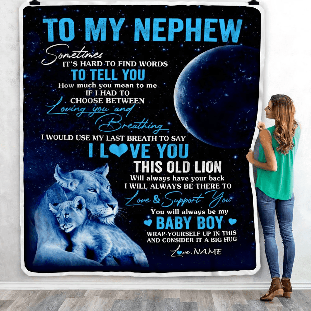 Personalized To My Nephew Blanket From Aunt Auntie I Love You This Old Lion Nephew Birthday Graduation Christmas Customized Bed Fleece Throw Blanket