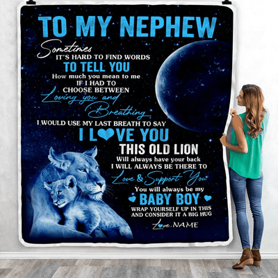Personalized To My Nephew Blanket From Aunt Auntie I Love You This Old Lion Nephew Birthday Graduation Christmas Customized Bed Fleece Throw Blanket