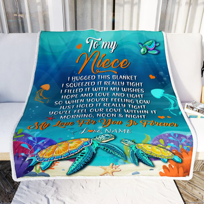 Personalized To My Niece Blanket From Aunt Auntie Uncle I Hugged This Blanket Turtle Beach Niece Birthday Thanksgiving Christmas Customized Fleece Blanket