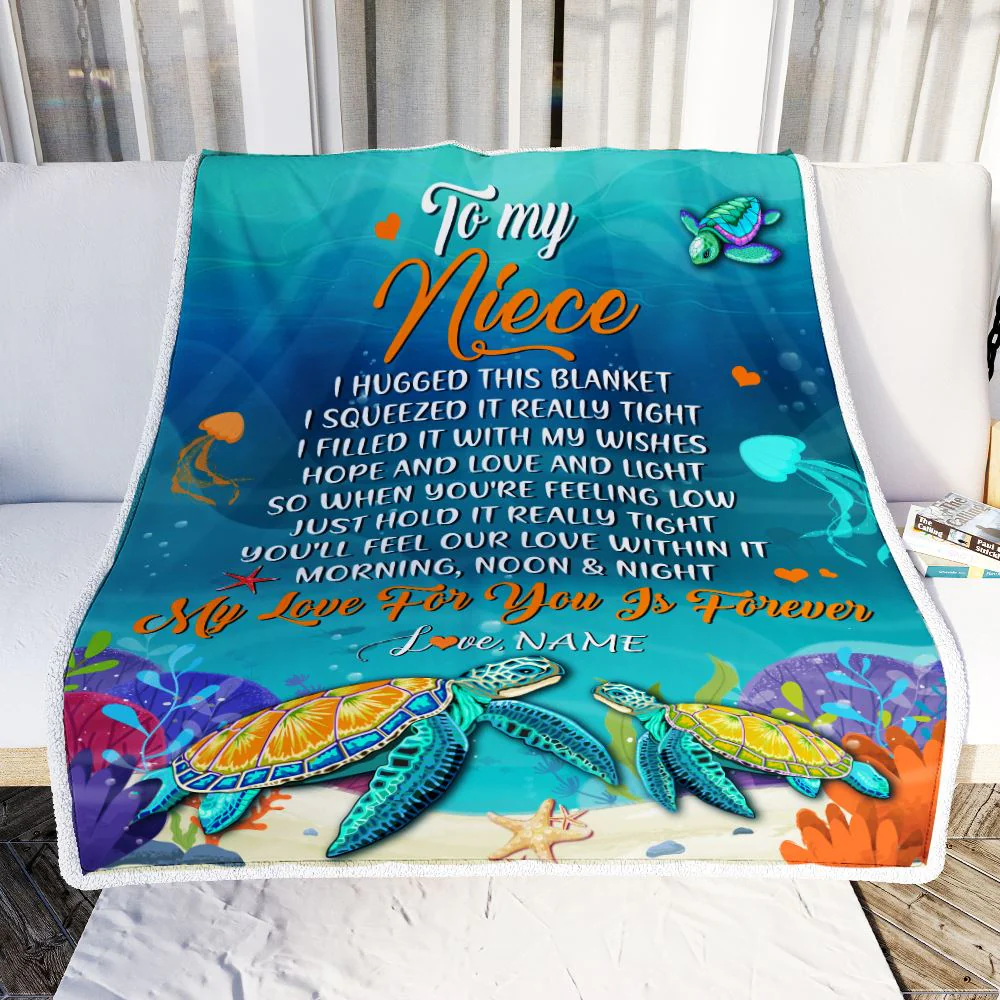 Personalized To My Niece Blanket From Aunt Auntie Uncle I Hugged This Blanket Turtle Beach Niece Birthday Thanksgiving Christmas Customized Fleece Blanket