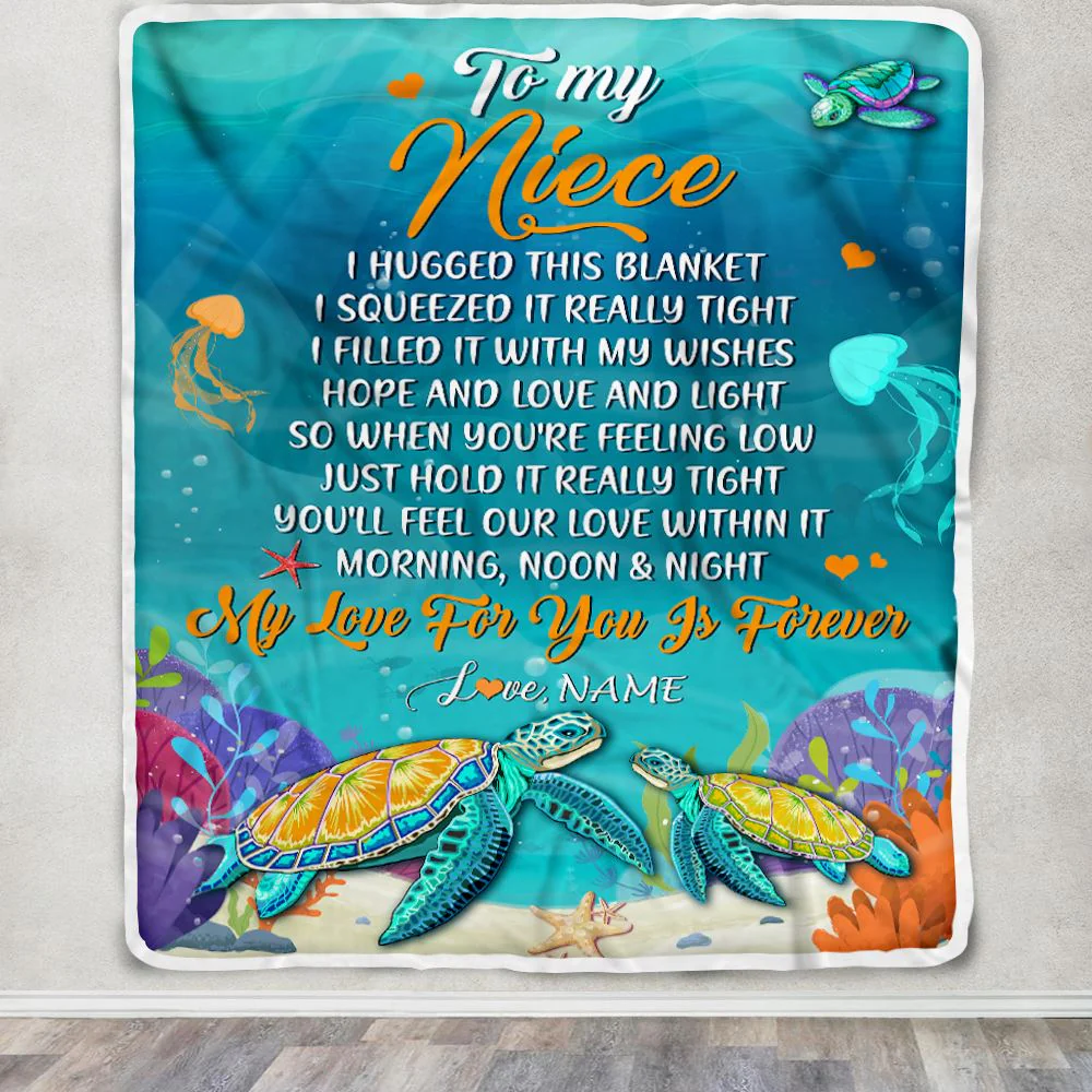 Personalized To My Niece Blanket From Aunt Auntie Uncle I Hugged This Blanket Turtle Beach Niece Birthday Thanksgiving Christmas Customized Fleece Blanket