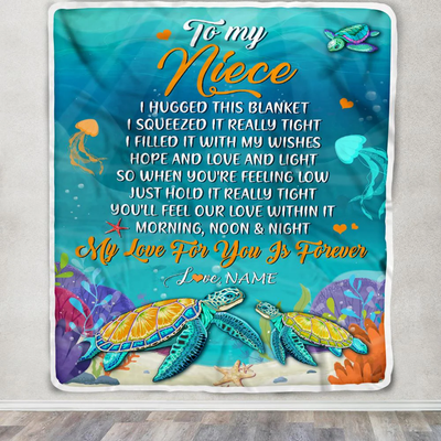 Personalized To My Niece Blanket From Aunt Auntie Uncle I Hugged This Blanket Turtle Beach Niece Birthday Thanksgiving Christmas Customized Fleece Blanket