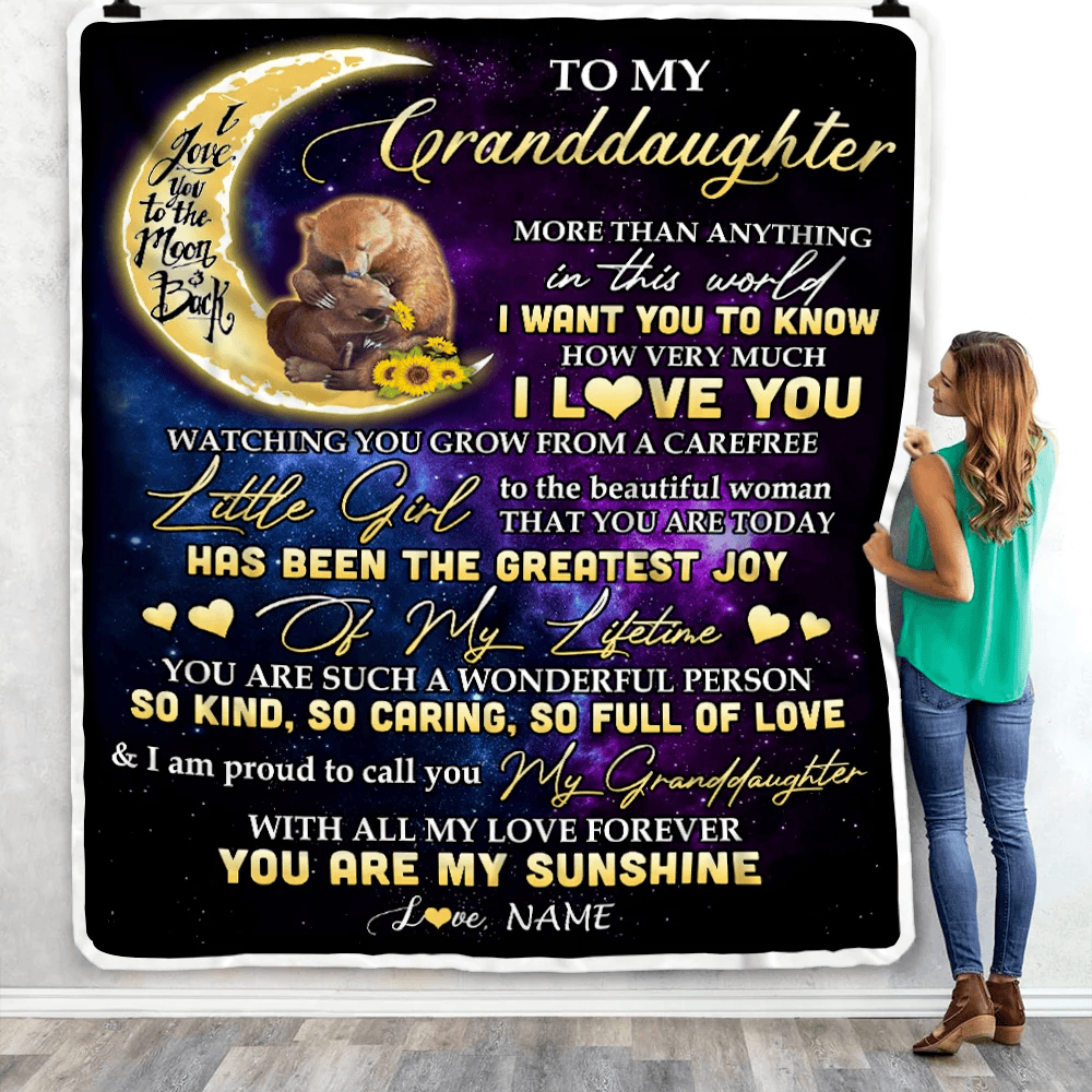 Personalized To My Granddaughter Blanket From Grandma Nana Positive Energy Encourage Brave Little Bear Birthday Christmas Customized Fleece Blanket