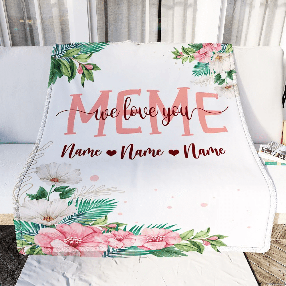Personalized Meme Blanket From Grandkids Granddaughter Grandson We Love You Floral Meme Birthday Mothers Day Christmas Customized Fleece Throw Blanket