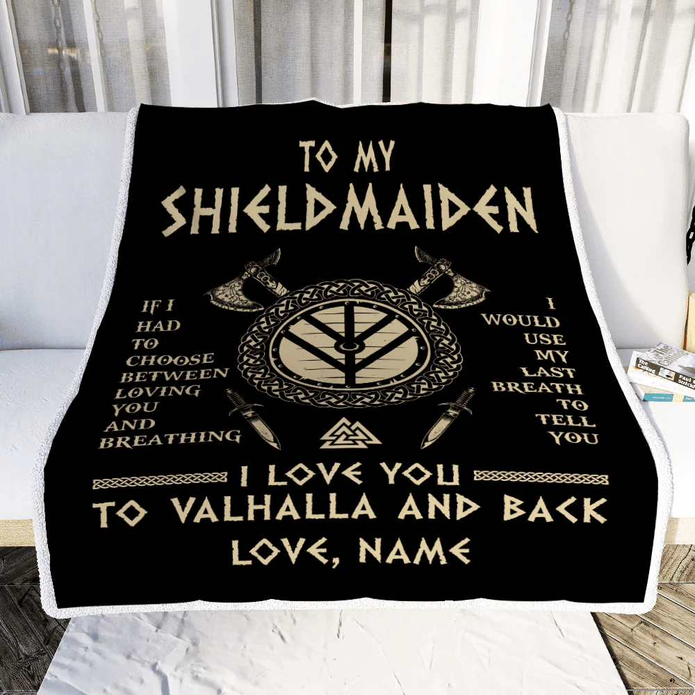 Personalized To My Shieldmaiden Viking Blanket Wife From Husband I Love You to Valhalla Soulmate Fiance Girlfriend Birthday Anniversary Fleece Throw Blanket