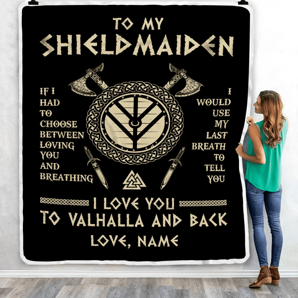 Personalized To My Shieldmaiden Viking Blanket Wife From Husband I Love You to Valhalla Soulmate Fiance Girlfriend Birthday Anniversary Fleece Throw Blanket