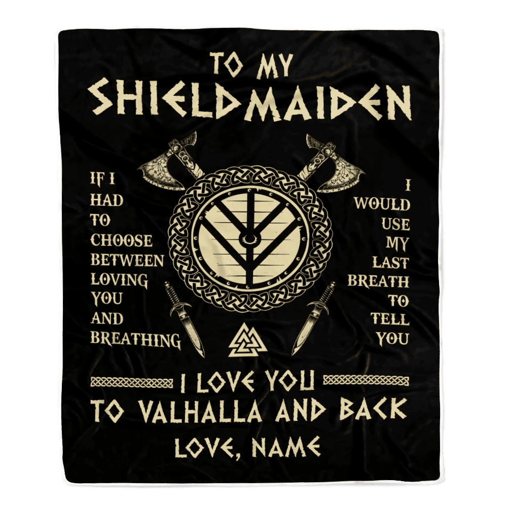 Personalized To My Shieldmaiden Viking Blanket Wife From Husband I Love You to Valhalla Soulmate Fiance Girlfriend Birthday Anniversary Fleece Throw Blanket