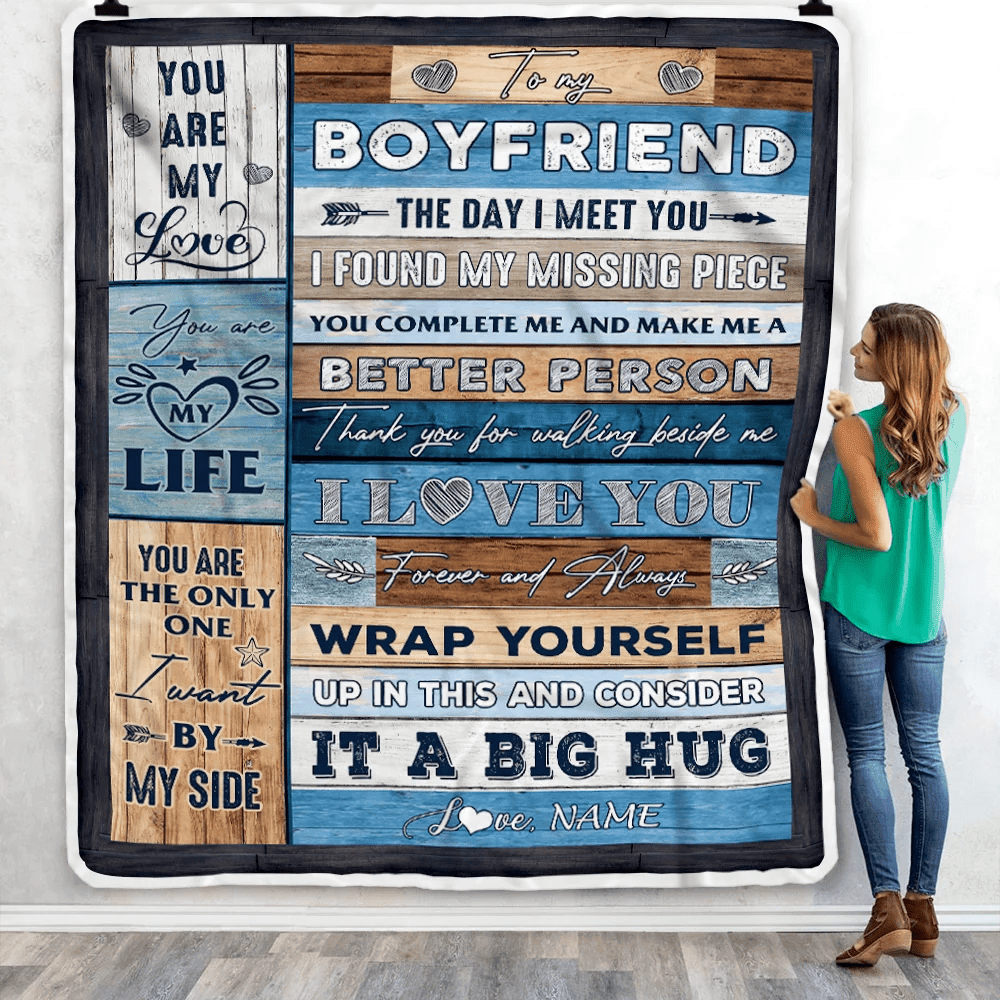 Personalized To My Boyfriend Blankets From Girlfriend You Are My Love It A Big Hug Boyfriend Birthday Valentine's Day Christmas Customized Fleece Blanket