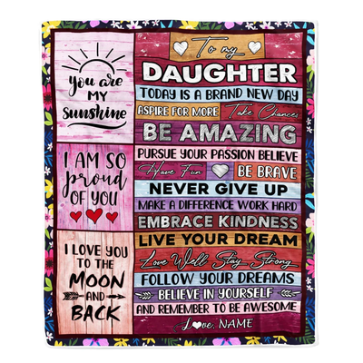 Personalized To My Daughter Blanket From Mom Dad Never Give Up Live Your Dream Pink Wood Daughter Birthday Graduation Christmas Customized Fleece Blanket