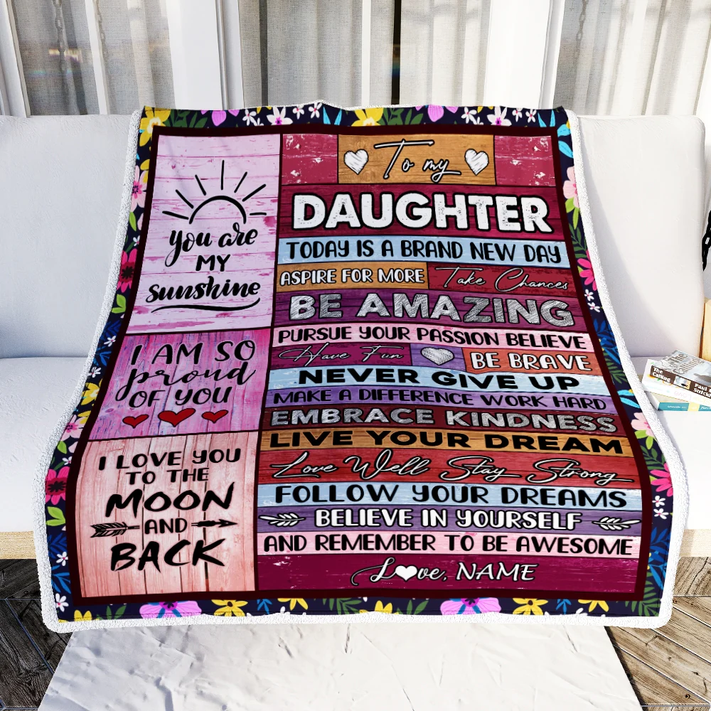 Personalized To My Daughter Blanket From Mom Dad Never Give Up Live Your Dream Pink Wood Daughter Birthday Graduation Christmas Customized Fleece Blanket
