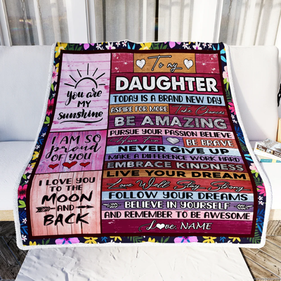 Personalized To My Daughter Blanket From Mom Dad Never Give Up Live Your Dream Pink Wood Daughter Birthday Graduation Christmas Customized Fleece Blanket