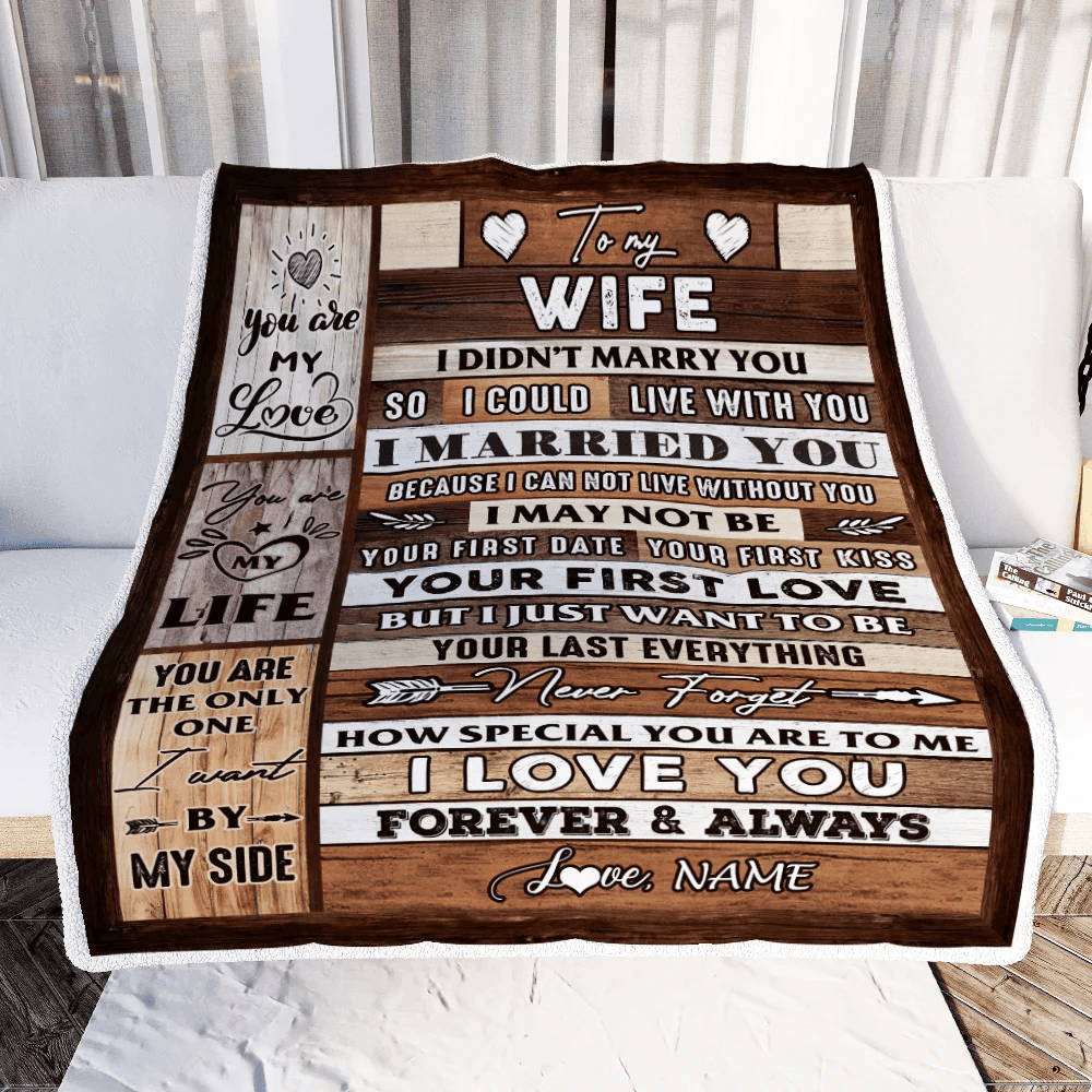 Personalized To My Wife Blanket From Husband Wood You Are My Love My Life Wife Anniversary Wedding Valentines Day Christmas Fleece Throw Blanket