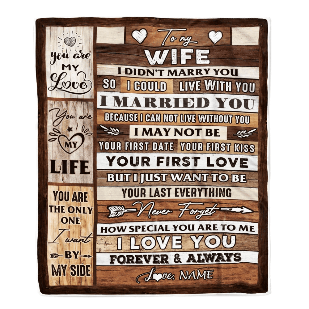 Personalized To My Wife Blanket From Husband Wood You Are My Love My Life Wife Anniversary Wedding Valentines Day Christmas Fleece Throw Blanket