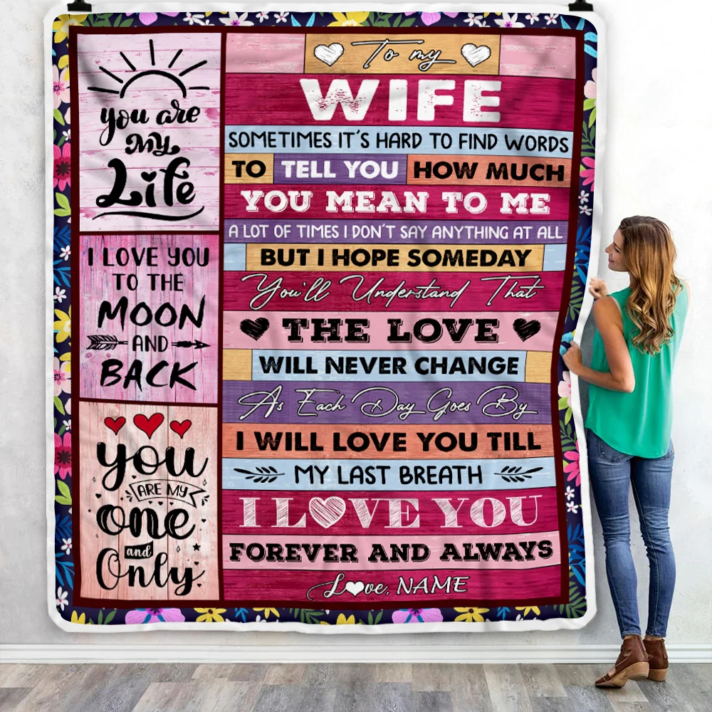 Personalized To My Wife Blanket From Husband Wood Never Forget That I Love You Wife Anniversary Valentines Day For Her Wedding Christmas Fleece Throw Blanket