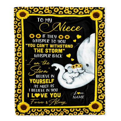 Personalized To My Niece Blanket From Aunt Auntie I Am The Storm Big Hug Sunflower Elephant Niece Birthday Christmas Customized Bed Fleece Blanket