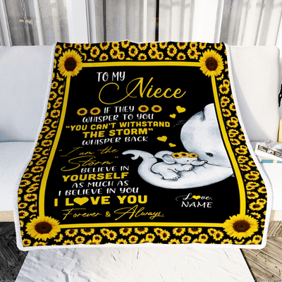 Personalized To My Niece Blanket From Aunt Auntie I Am The Storm Big Hug Sunflower Elephant Niece Birthday Christmas Customized Bed Fleece Blanket