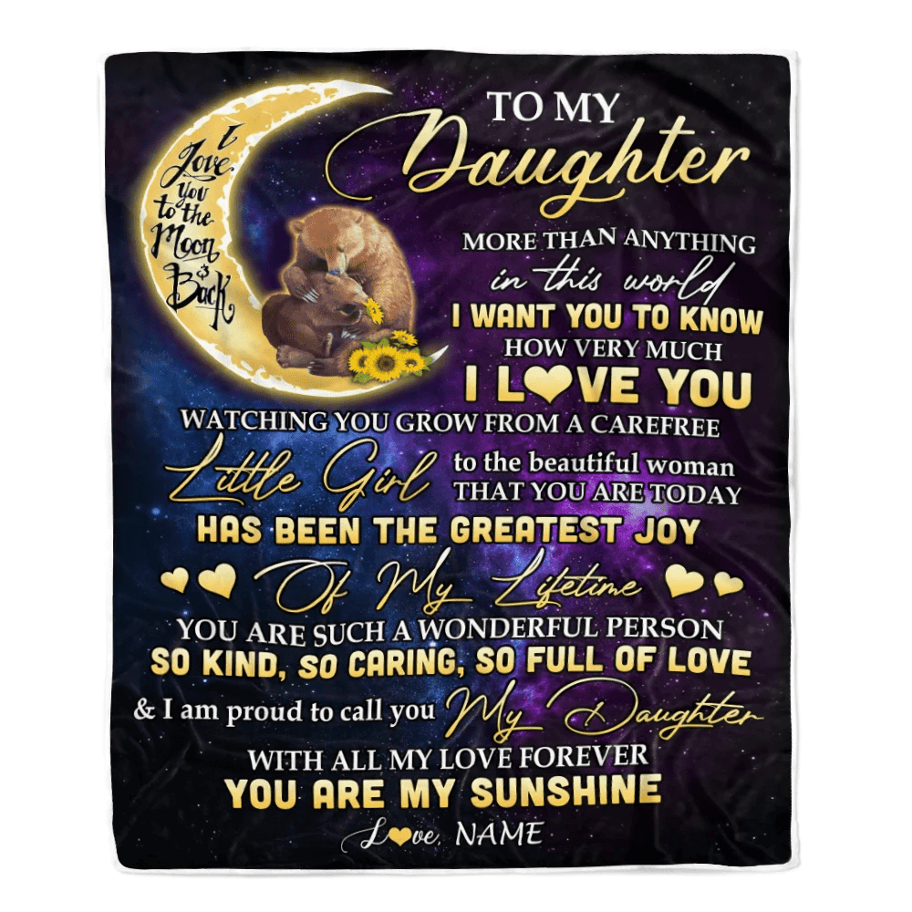 Personalized To My Daughter Blanket From Mom Dad Positive Energy Encourage Brave Little Bear Daughter Birthday Christmas Thanksgiving Customized Fleece Blanket