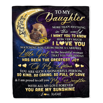 Personalized To My Daughter Blanket From Mom Dad Positive Energy Encourage Brave Little Bear Daughter Birthday Christmas Thanksgiving Customized Fleece Blanket