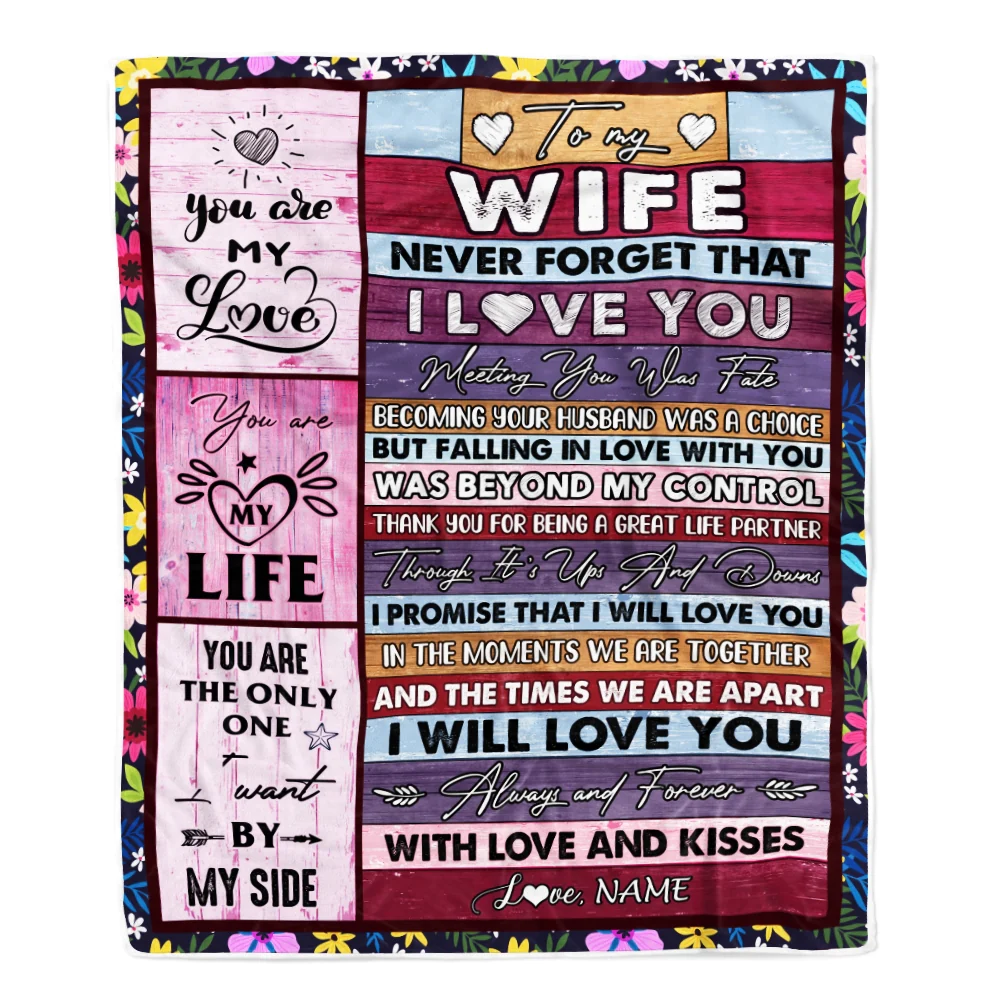 Personalized To My Wife Blanket From Husband Romantic I Love You Gifts For Wife Anniversary Valentines Wedding Christmas Customized Fleece Throw Blanket