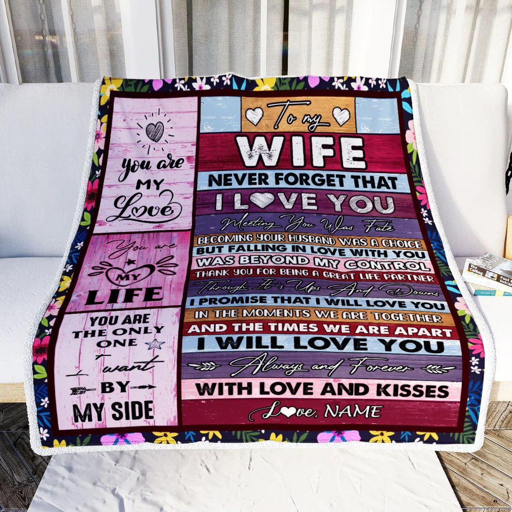 Personalized To My Wife Blanket From Husband Romantic I Love You Gifts For Wife Anniversary Valentines Wedding Christmas Customized Fleece Throw Blanket