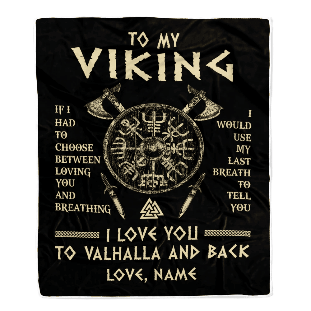 Personalized To My Viking Blanket Husband From Wife I Love You to Valhalla Husband Fiancee Boyfriend Men Birthday Anniversary Customized Fleece Throw Blanket