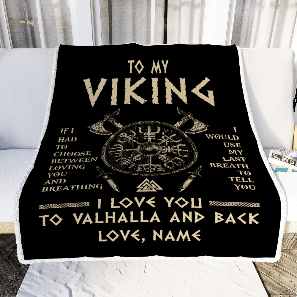 Personalized To My Viking Blanket Husband From Wife I Love You to Valhalla Husband Fiancee Boyfriend Men Birthday Anniversary Customized Fleece Throw Blanket
