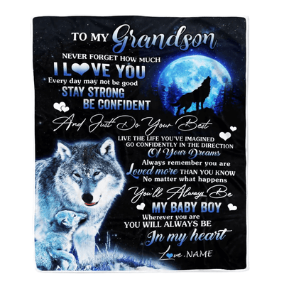 Personalized To My Grandson Blanket From Grandma Grandpa Wolf Never Forget How Much I Love You Grandson Birthday Christmas Customized Bed Fleece Blanket