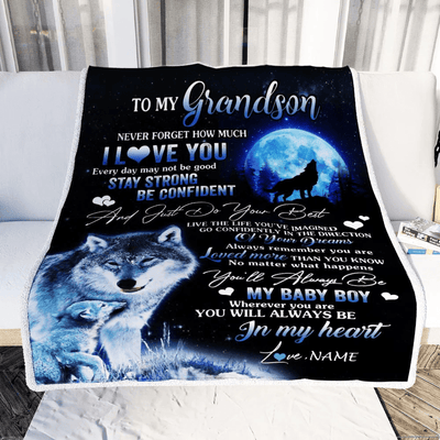Personalized To My Grandson Blanket From Grandma Grandpa Wolf Never Forget How Much I Love You Grandson Birthday Christmas Customized Bed Fleece Blanket
