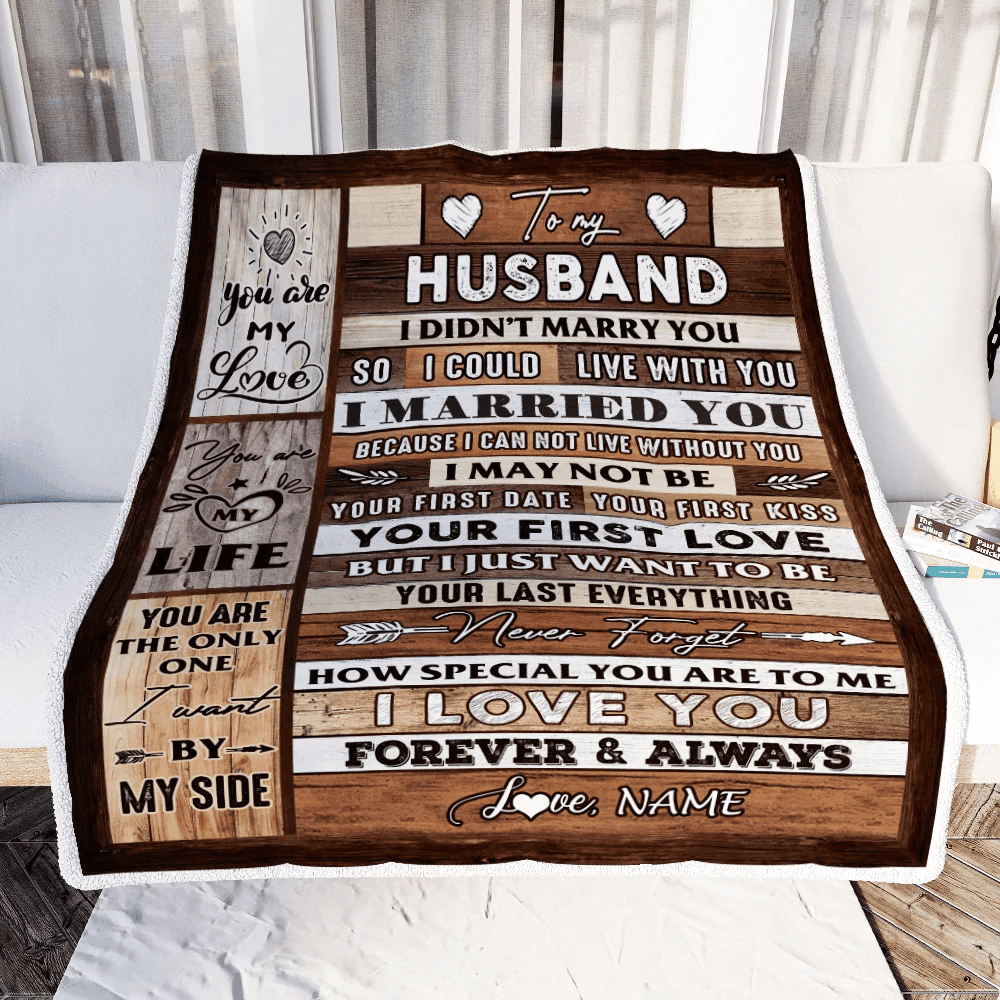 Personalized To My Husband Blanket From Wife Wood You Are My Love My Life Husband Anniversary Wedding Valentines Day Christmas Fleece Throw Blanket