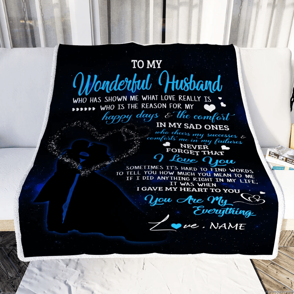 Personalized Custom Name To My Husband Blanket From Wife You Are My Everything Husband Birthday Christmas Wedding Anniversary Bed Quilt Fleece Throw Blanket
