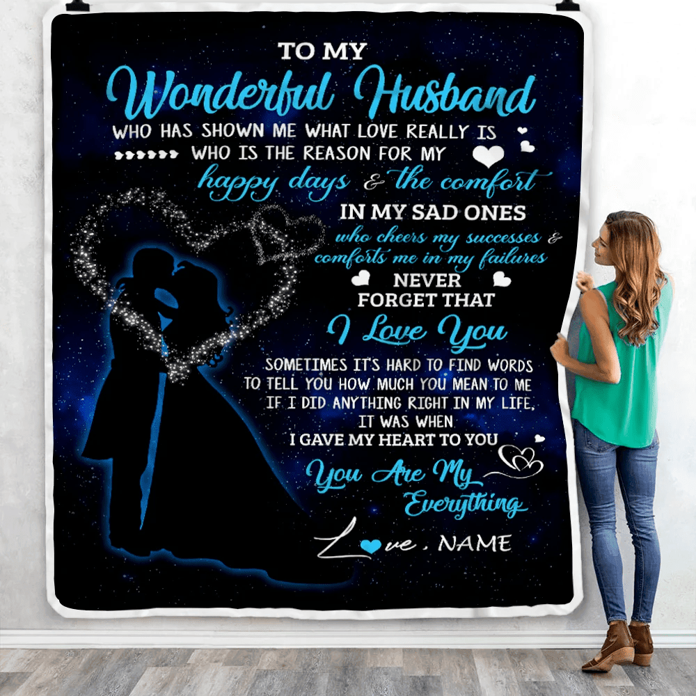 Personalized Custom Name To My Husband Blanket From Wife You Are My Everything Husband Birthday Christmas Wedding Anniversary Bed Quilt Fleece Throw Blanket