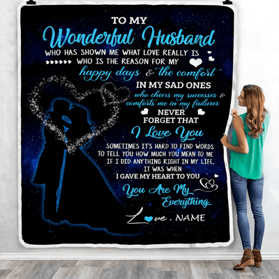 Personalized Custom Name To My Husband Blanket From Wife You Are My Everything Husband Birthday Christmas Wedding Anniversary Bed Quilt Fleece Throw Blanket