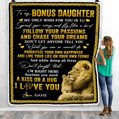 Personalized To My Bonus Daughter Blanket From Stepfather Lion My Only Wish For You Daughter Birthday Graduation Christmas Customized Bed Fleece Throw Blanket