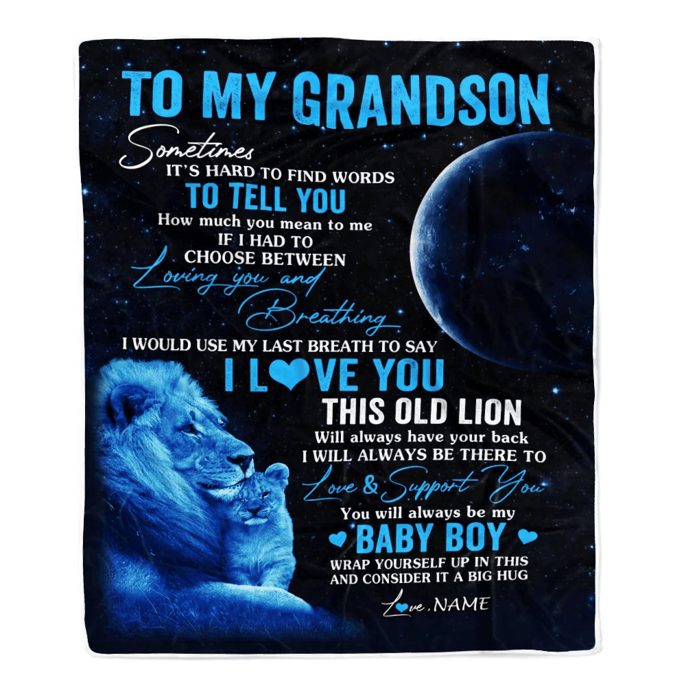 Personalized To My Grandson Blanket From Papa Grandpa I Love You This Old Lion Grandson Birthday Graduation Christmas Customized Bed Fleece Throw Blanket