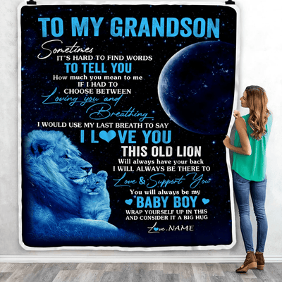 Personalized To My Grandson Blanket From Papa Grandpa I Love You This Old Lion Grandson Birthday Graduation Christmas Customized Bed Fleece Throw Blanket