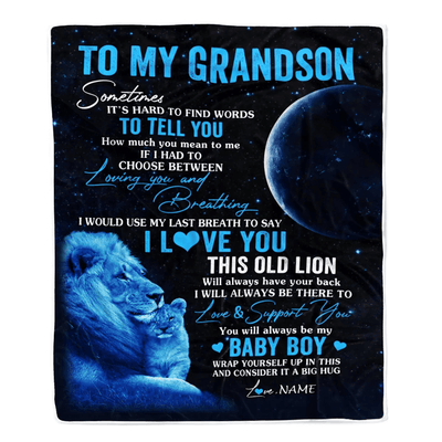 Personalized To My Grandson Blanket From Papa Grandpa I Love You This Old Lion Grandson Birthday Graduation Christmas Customized Bed Fleece Throw Blanket