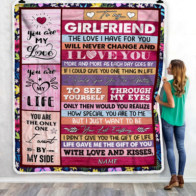 Personalized To My Girlfriend Blanket From Boyfriend Wood I Love You More And More Soulmate Girlfriend Anniversary Valentines Day Christmas Fleece Blanket