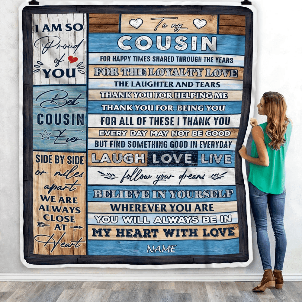 Personalized To My Cousin Blanket From Family Wood Believe In Your Self Thank You Cousin Birthday Thanksgiving Christmas Customized Bed Fleece Throw Blanket