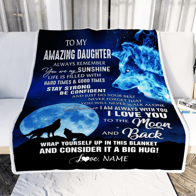 Personalized To My Amazing Daughter Blanket From Mom Dad Wolf It A Big Hug Daughter Birthday Back To School Christmas Customized Fleece Throw Blanket