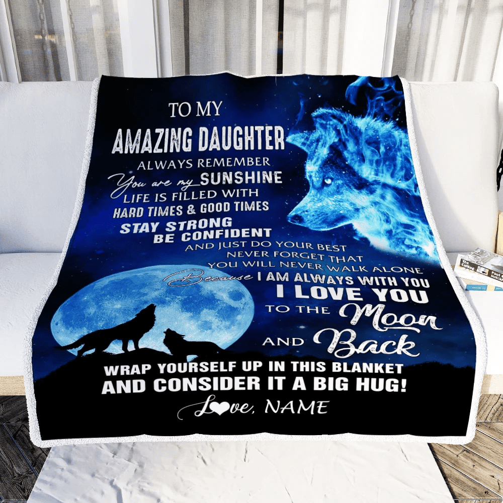Personalized To My Amazing Daughter Blanket From Mom Dad Wolf It A Big Hug Daughter Birthday Back To School Christmas Customized Fleece Throw Blanket