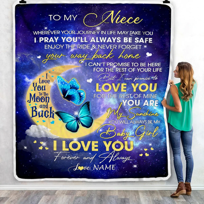 Personalized To My Niece From Aunt Uncle Blanket You Are My Sunshine Butterfly Niece Birthday Graduation Christmas Gift Bed Quilt Fleece Throw Blanket