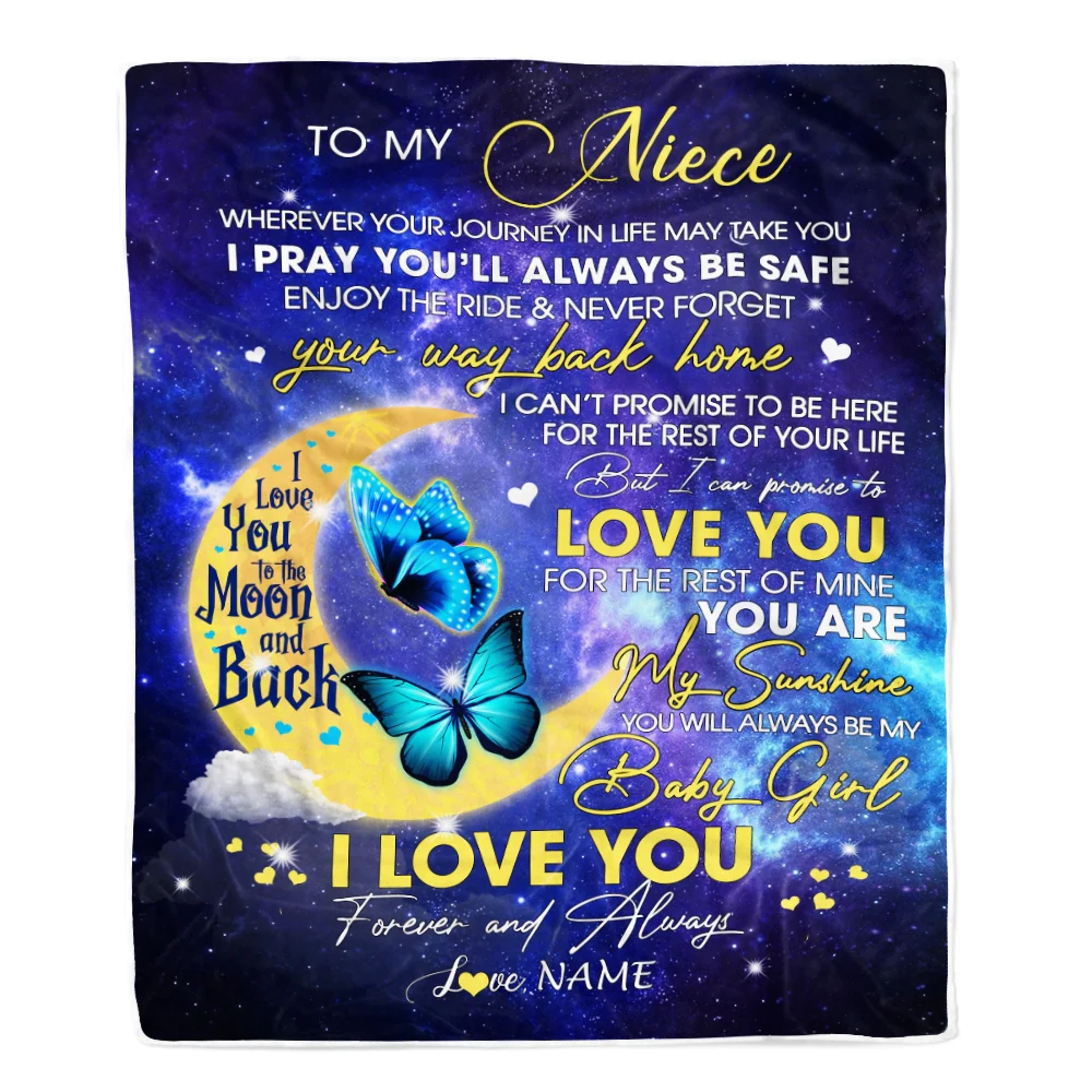 Personalized To My Niece From Aunt Uncle Blanket You Are My Sunshine Butterfly Niece Birthday Graduation Christmas Gift Bed Quilt Fleece Throw Blanket