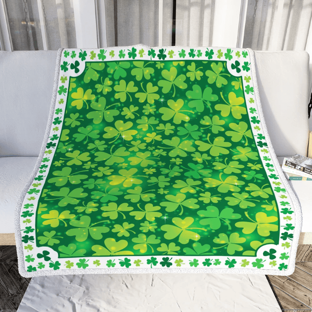 St Patrick Green Clover Fleece Blanket