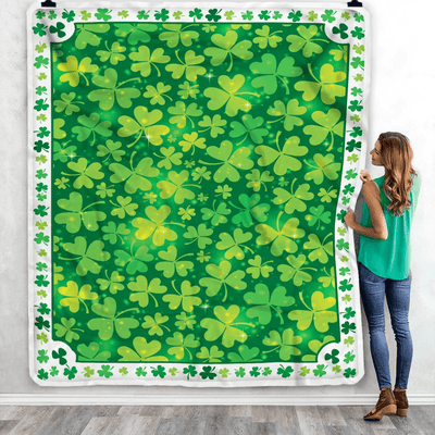 St Patrick Green Clover Fleece Blanket