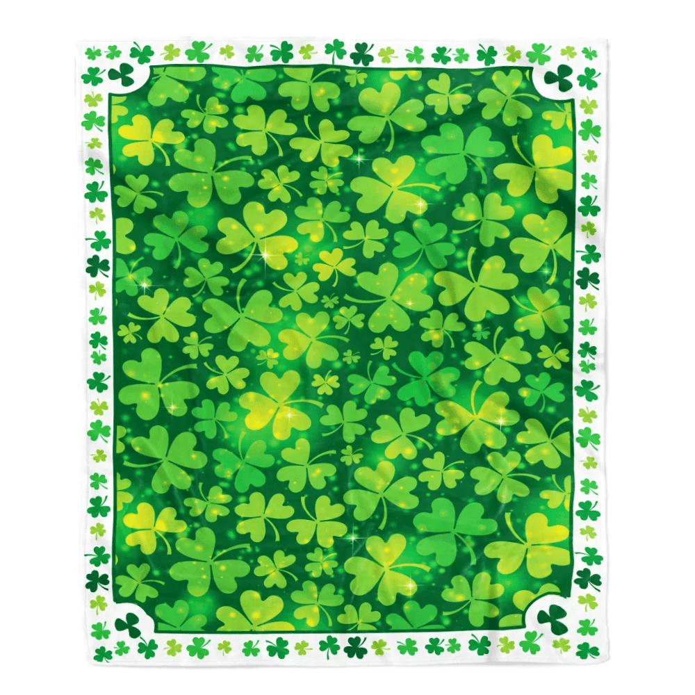 St Patrick Green Clover Fleece Blanket