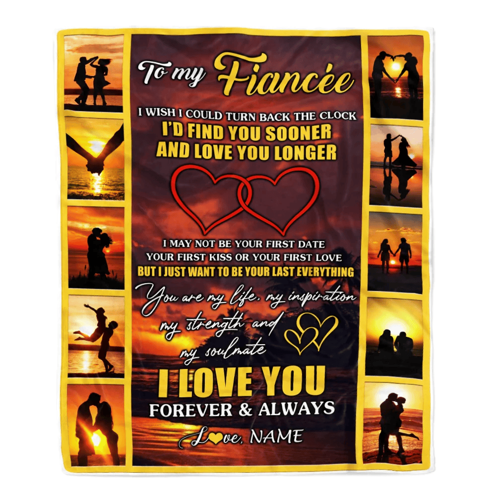 Personalized To My Fiancee Blanket From Fiance Name Sunset I Love You Birthday Anniversary Valentine's Day Christmas Gift Bed Quilt Fleece Throw Blanket