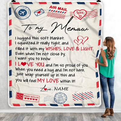 Personalized To My Memaw Blanket From Grandkids Grandson Air Mail Letter I Love You Meme Birthday Mothers Day Christmas Customized Fleece Throw Blanket