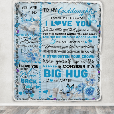 Personalized to My Goddaughter Blanket from Mom Dad Give You A Big Love Hug Butterfly Goddaughter Birthday Thanksgiving Christmas Customized Fleece Blanket